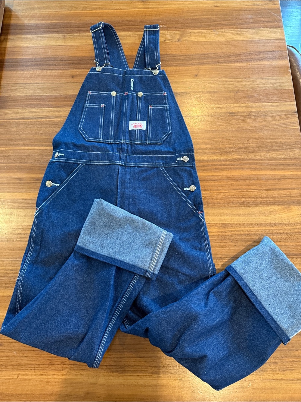 NWT Round House brand dark denim classic bib overalls  28x30